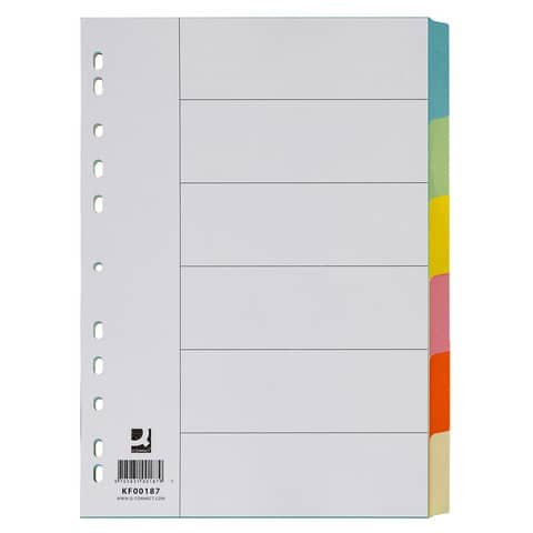 Divisori colorati Q-Connect con indice scrivibile formato A4 in cartoncino manilla - 6 fogli - KF00187